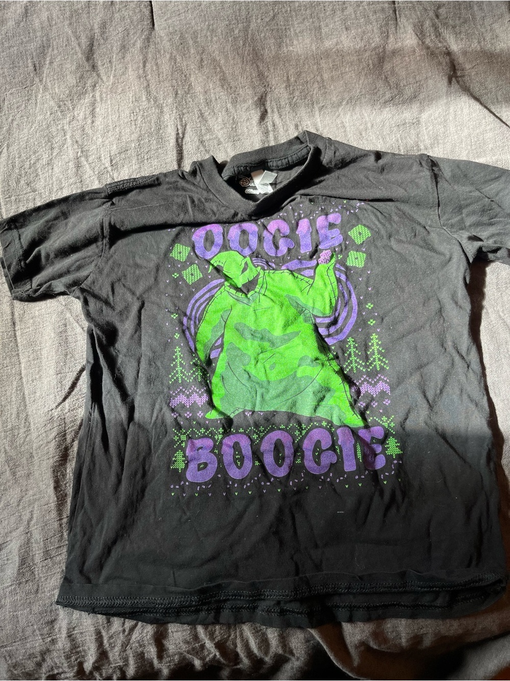 Disney Black Tee with Green Oogie Boogie and Purple Text